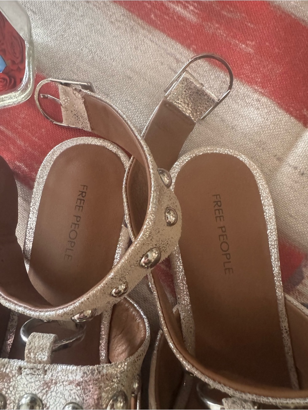 Free People Metallic Champagne Studded Mary Jane Flats size 6 - Picture 2 of 10